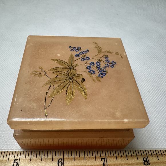 Vintage Alabaster Pink Flowers Hand Painted Trinket Box *Made In Italy* - Picture 2 of 5